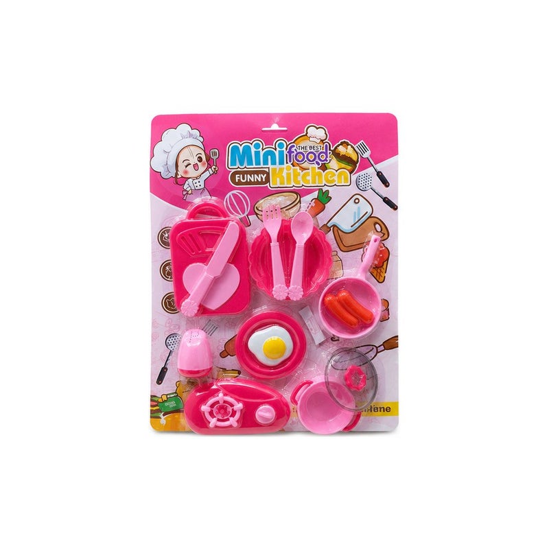 Mini Food Kitchen Funny Playset for Girls, Pink Cooking Toy Set with Pots, Pans, and Utensils - Image 1