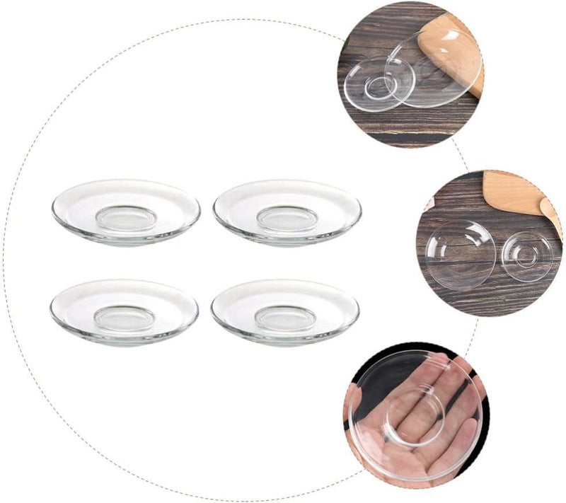 Cabilock Clear Glass Saucer Plates Round Tea Saucers for Coffee and Snacks 4 Pcs Elegant Transparent Dessert Platter for Home Hotel and Tea Rooms - Image 5