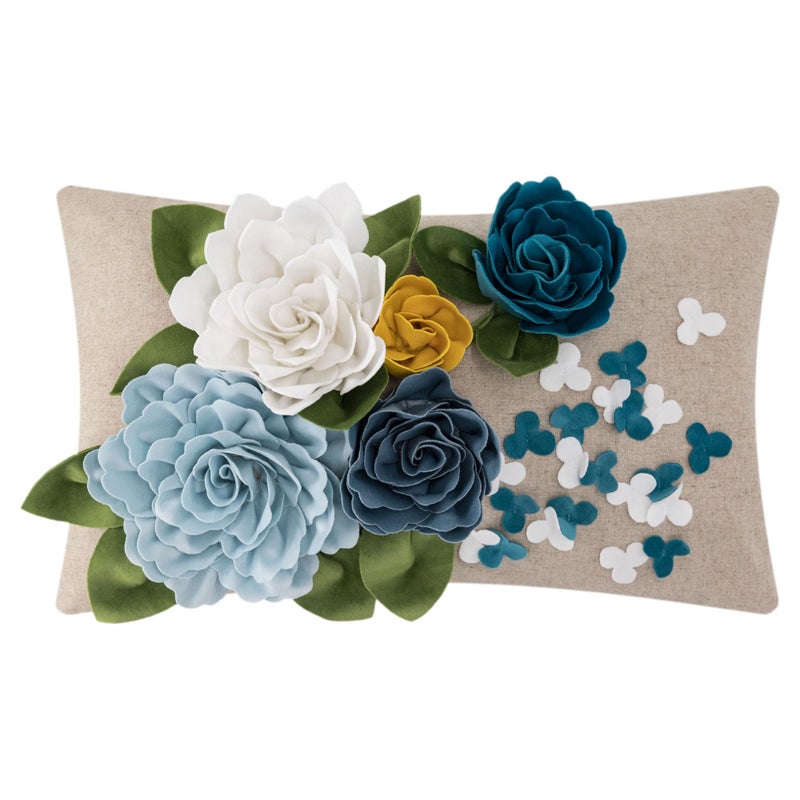 KINGROSE 3D Floral Throw Pillow Cover Decorative Pillowcase Handmade Cushion Covers for Living Room Bed Sofa Couch Spring Summer 12 x 20 Inches Blue - Image 1