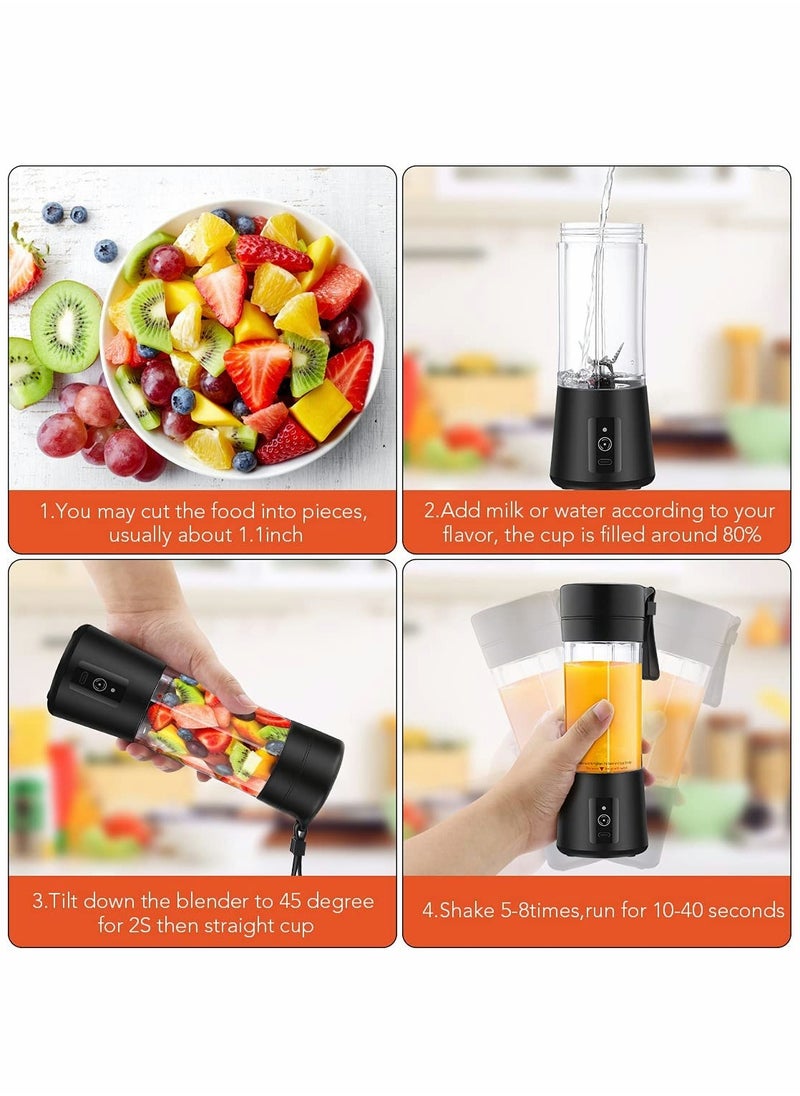 SYOSI - Portable Blender, Travel Blender, Mini Blender, Personal Mixer Fruit Rechargeable with USB, 380ml, Fruit Juice for Great Mixing (Black) - Image 1