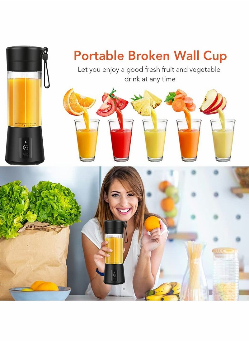 SYOSI - Portable Blender, Travel Blender, Mini Blender, Personal Mixer Fruit Rechargeable with USB, 380ml, Fruit Juice for Great Mixing (Black) - Image 1