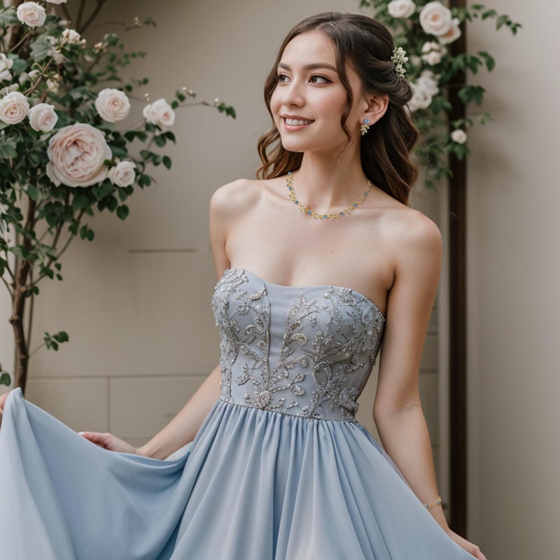 BriLove Wedding Jewelry Set for Women Bride, Gorgeous Stunning Crystal Flower Leaf Cluster Choker Necklace Link Bracelet Stud Earrings for Bridal Bridesmaid Blue Topaz Gold-Tone - Image 2