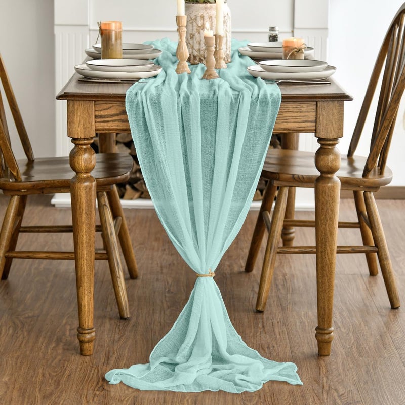 Artoid Mode Boho Mint Gauze Wedding Cheesecloth Table Runner, 30x120 Inch Seasonal Fabric Kitchen Dining Holiday Table Decor for Home Party - Image 3