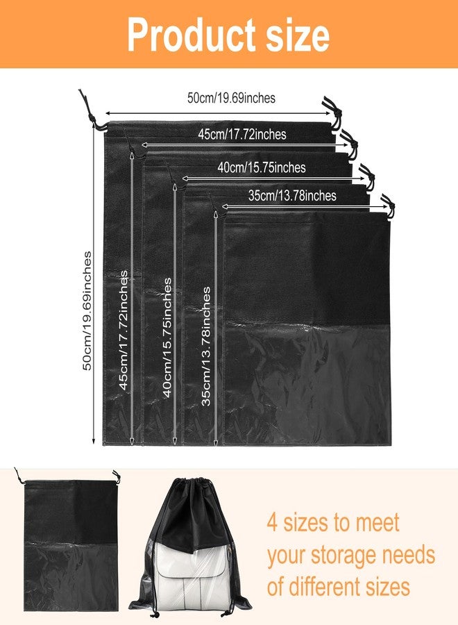 Tobeelec 12 Pcs Dustproof Drawstring Bags Purse Dust Storage Bags for Handbags Covers Non Woven Fabric Cloth Pouch String Packing Organizer Shoe Pouch (Assorted Sizes, Black) - Image 2