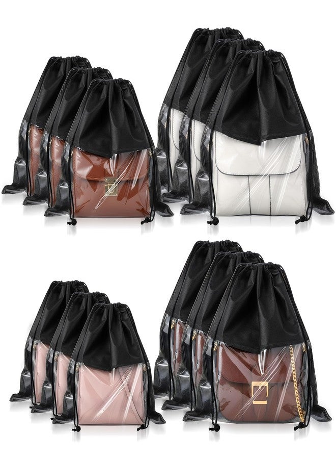 Tobeelec 12 Pcs Dustproof Drawstring Bags Purse Dust Storage Bags for Handbags Covers Non Woven Fabric Cloth Pouch String Packing Organizer Shoe Pouch (Assorted Sizes, Black) - Image 1