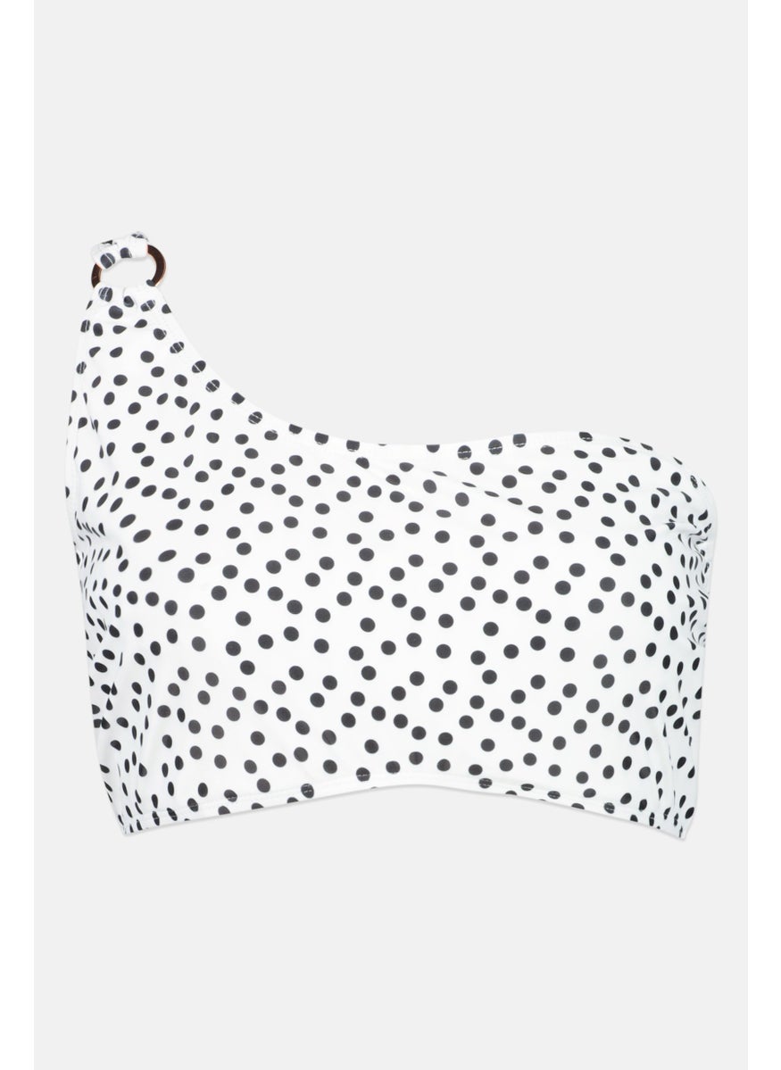 Ivory Rose - Women Polka Dot One Shoulder Non Padded Wired Bikini Top, White - Image 1
