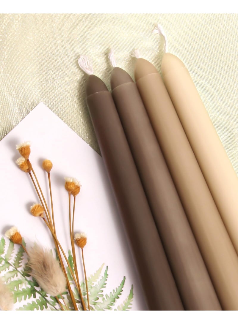 Taper Candles 10 Inch Brown Set of 12 Unscented, Dripless, Smokeless Long Tall Tapered Candlesticks Wedding Home Decor Dinner Natural Color Series  - Image 2