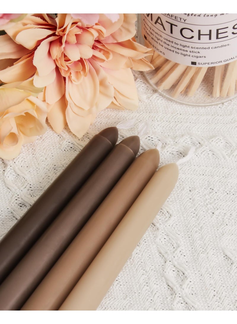 Taper Candles 10 Inch Brown Set of 12 Unscented, Dripless, Smokeless Long Tall Tapered Candlesticks Wedding Home Decor Dinner Natural Color Series  - Image 4