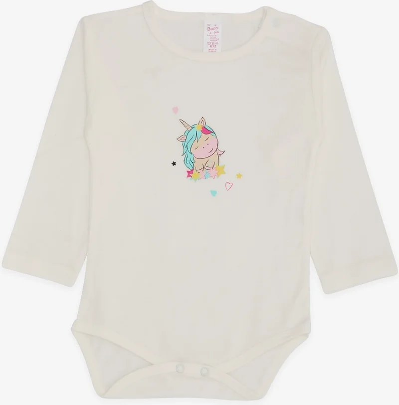 Breeze Baby Girl Snap-On Body Unicorn Printed 9 Months-3 Years, Ecru