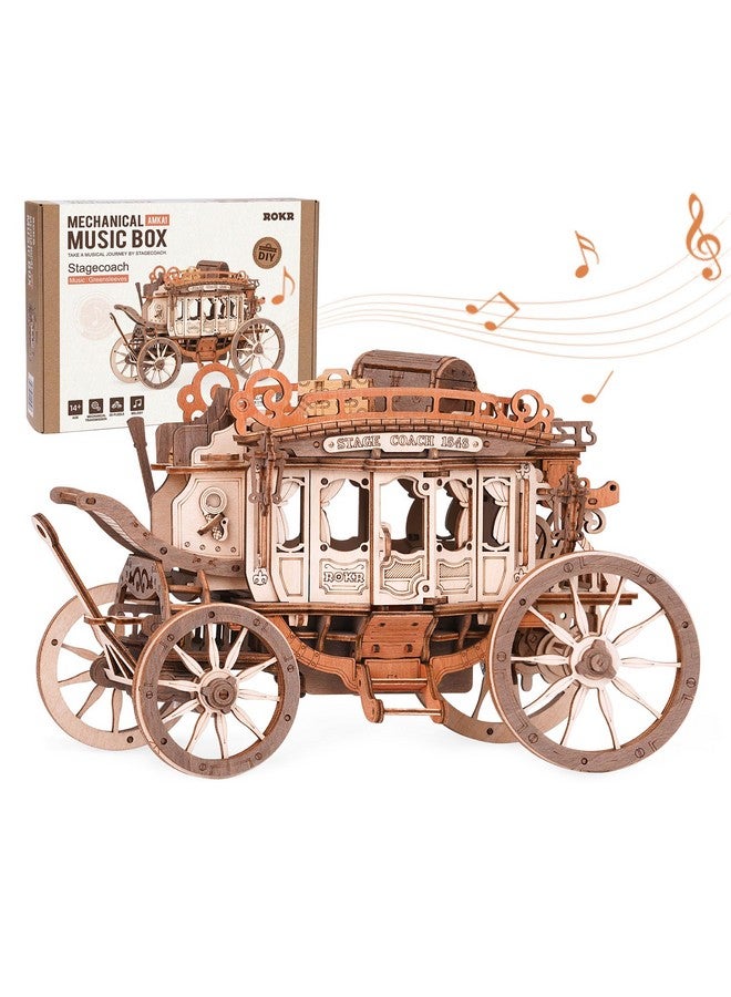 ROKR 3D Wooden Puzzles For Adults-Stagecoach Music Box Kit-Diy Wood Model Kits For Adults-Toy Gifts For Ages 14 And Up - Image 1