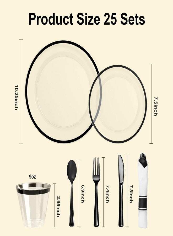 BESTSTAR 175PCS Clear and Black Disposable Plates Set for 25 Guests, 50 Plastic Plates, 25 Cups, 25 Pre-Rolled Napkins with Plastic Cutlery for Party, Birthday, Wedding, Thanksgiving, Christmas - Image 4