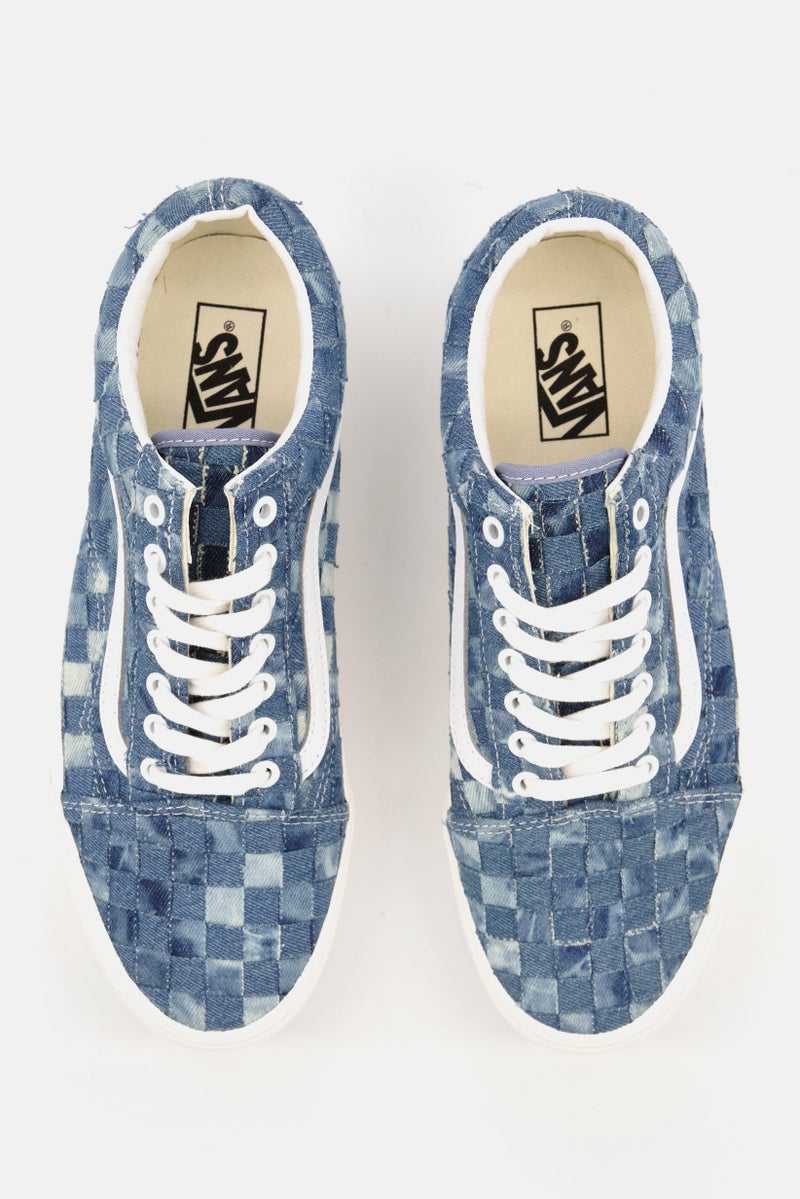 VANS Women Old Skool Checkered Lace up Casual Shoes, Blue/White - Image 4