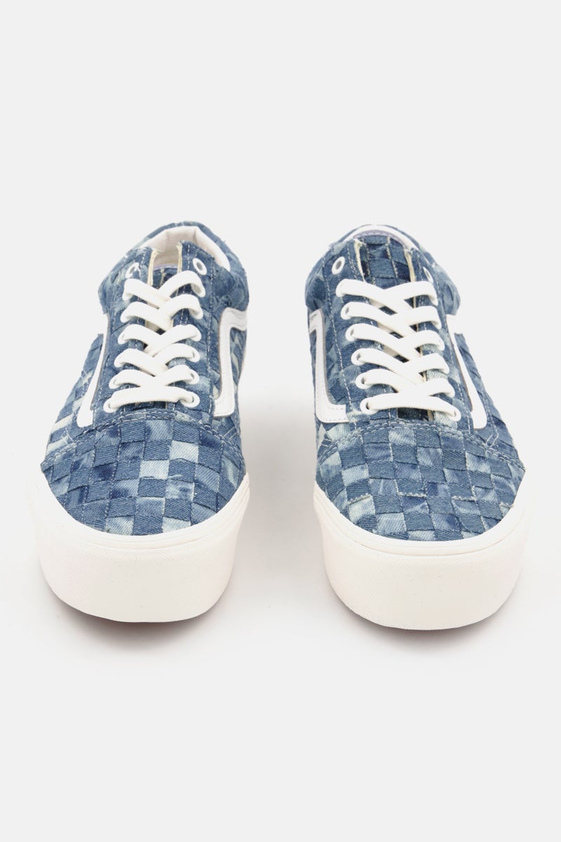 VANS Women Old Skool Checkered Lace up Casual Shoes, Blue/White - Image 2