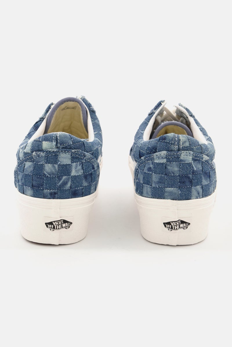VANS Women Old Skool Checkered Lace up Casual Shoes, Blue/White - Image 3