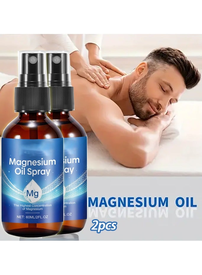 2 Pack Pure Body Massage oil Spray – Organic Natural Topical Magnesium oil for Nighttime Comfort Sleep Spray – Non-Greasy for Feet, Hands and Body ,Nourishes Skin, Unclogs Pores (60ml+60ml) - Image 1