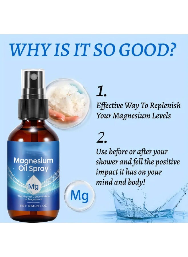 2 Pack Pure Body Massage oil Spray – Organic Natural Topical Magnesium oil for Nighttime Comfort Sleep Spray – Non-Greasy for Feet, Hands and Body ,Nourishes Skin, Unclogs Pores (60ml+60ml) - Image 3