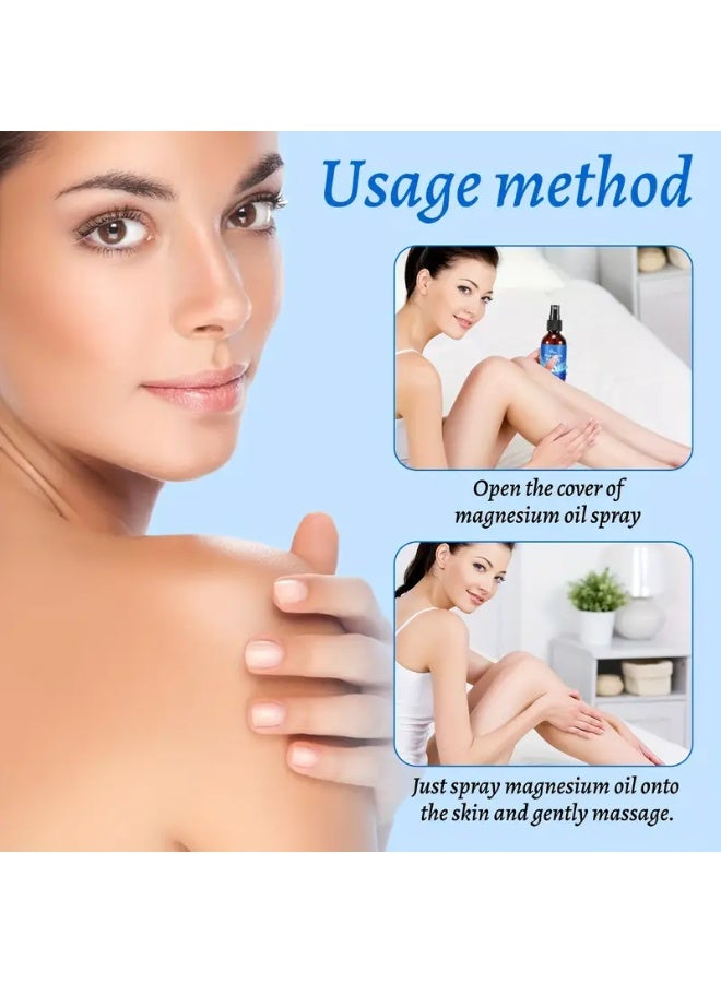 2 Pack Pure Body Massage oil Spray – Organic Natural Topical Magnesium oil for Nighttime Comfort Sleep Spray – Non-Greasy for Feet, Hands and Body ,Nourishes Skin, Unclogs Pores (60ml+60ml) - Image 5