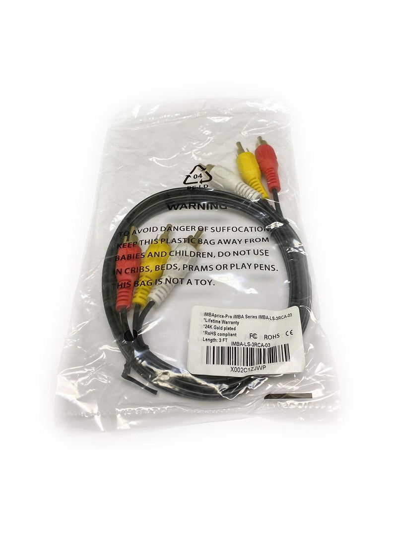 iMBAPrice 3FT RCA MMx3 AudioVideo Cable Gold Plated  Audio Video RCA Stereo Cable 3ft  - Image 5