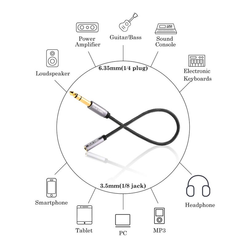 DUKABEL TopSeries Long 1/4'' Male to 1/8'' Female Adapter Cable (16ft/5M) 6.35mm to 3.5mm Phone Audio Connector Quarter Inch Adapter for Mixer Guitar Piano Amplifier Speaker and More - Image 2
