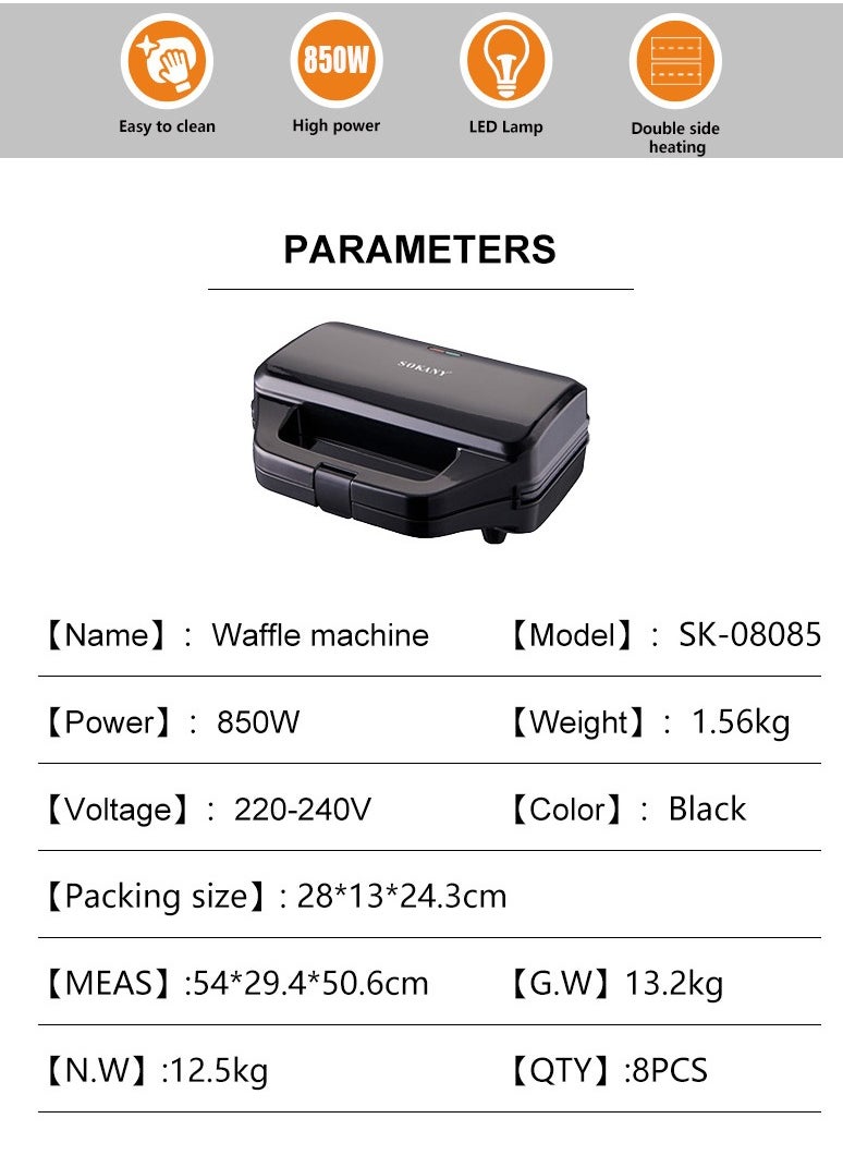 sokany - Electric Waffle Maker, Snacks Maker, 8 Waffles Non-Stick 850 Watts SK-08085 Black - Image 1