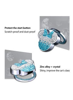SYOSI Car C ute Push to Start bu tton Cover Accessories, Blue Crystal Rhinestones Car Engine Start Stop bu tton Cover, Bling Car Decoration Interior Sticker for Women Girl  - Image 2