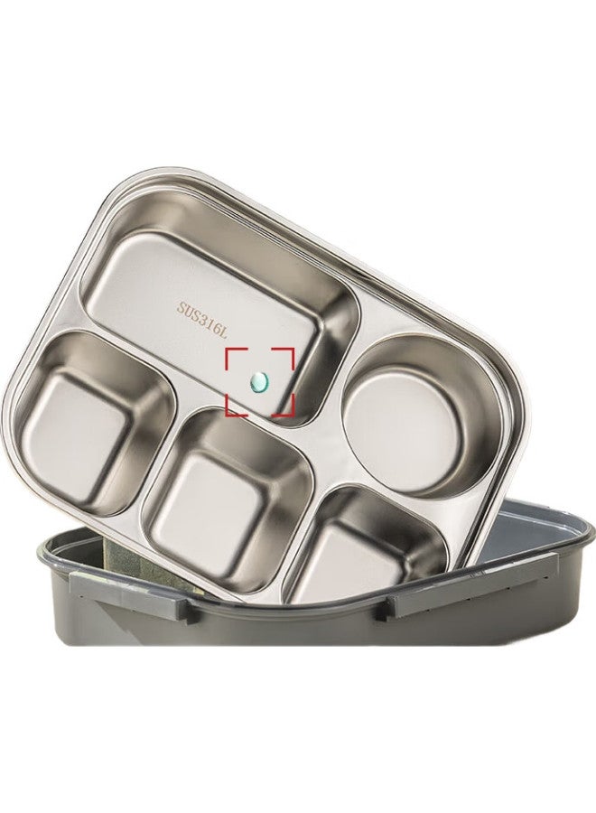 GRASEY Guangyi 316L Stainless Steel Insulated Lunch Box For Students And Office Workers Portable Meal Tray With 5 Compartments And Utensils Black Gy7493 - Image 3
