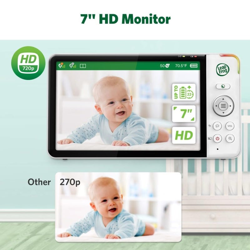 LeapFrog LF920HD Video Baby Monitor with 7" HD Screen - 720p Color Night Vision, 360° Pan Tilt 8X Zoom, Temperature & Humidity Sensor, Lullabies, 1000ft Range - No WiFi Needed - Image 2