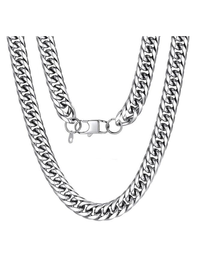 U7 Men Cuban Link Chain Necklace, Stainless Steel Franco Curb Choker, Silver/Black/14K Gold Plated Necklaces for Male Women, 6/9/12mm Width, 18-30 Inches Length Hip Hop Jewelry, 22 Inches, Stainless - Image 1