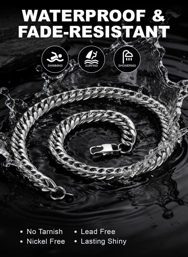 U7 Men Cuban Link Chain Necklace, Stainless Steel Franco Curb Choker, Silver/Black/14K Gold Plated Necklaces for Male Women, 6/9/12mm Width, 18-30 Inches Length Hip Hop Jewelry, 22 Inches, Stainless - Image 3