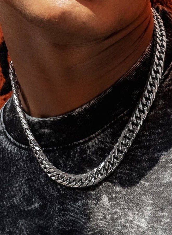 U7 Men Cuban Link Chain Necklace, Stainless Steel Franco Curb Choker, Silver/Black/14K Gold Plated Necklaces for Male Women, 6/9/12mm Width, 18-30 Inches Length Hip Hop Jewelry, 22 Inches, Stainless - Image 2