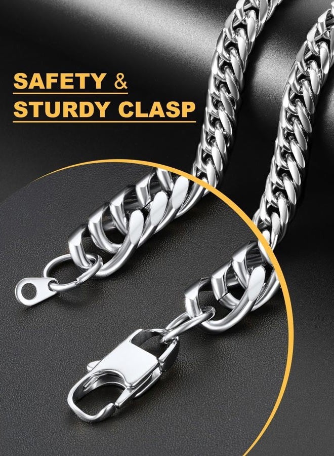 U7 Men Cuban Link Chain Necklace, Stainless Steel Franco Curb Choker, Silver/Black/14K Gold Plated Necklaces for Male Women, 6/9/12mm Width, 18-30 Inches Length Hip Hop Jewelry, 22 Inches, Stainless - Image 4