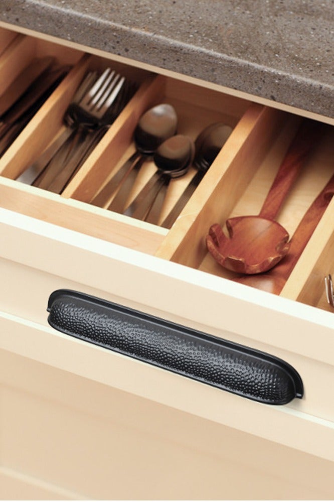 Goo-Ki 6 Pack Matt Black Hammered Texture Cabinet Cup Pulls with Curved Edges Elegant Vintage Drawer Bin Handle for Kitchen  - Image 5