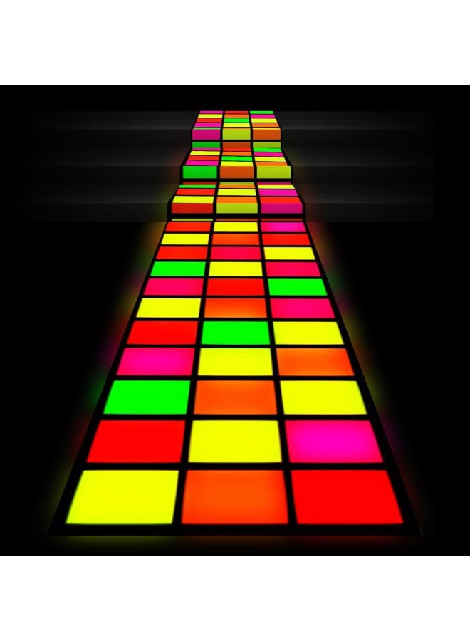 Haull 118 x 39 Inch Neon Light up Dance Floor Glow in The Dark Runner Rug UV Reactive Blacklight Rug Fabric Fluorescent Aisle Runners for 80s 90s Neon Birthday Party Decorations(Rectangle) - Image 1