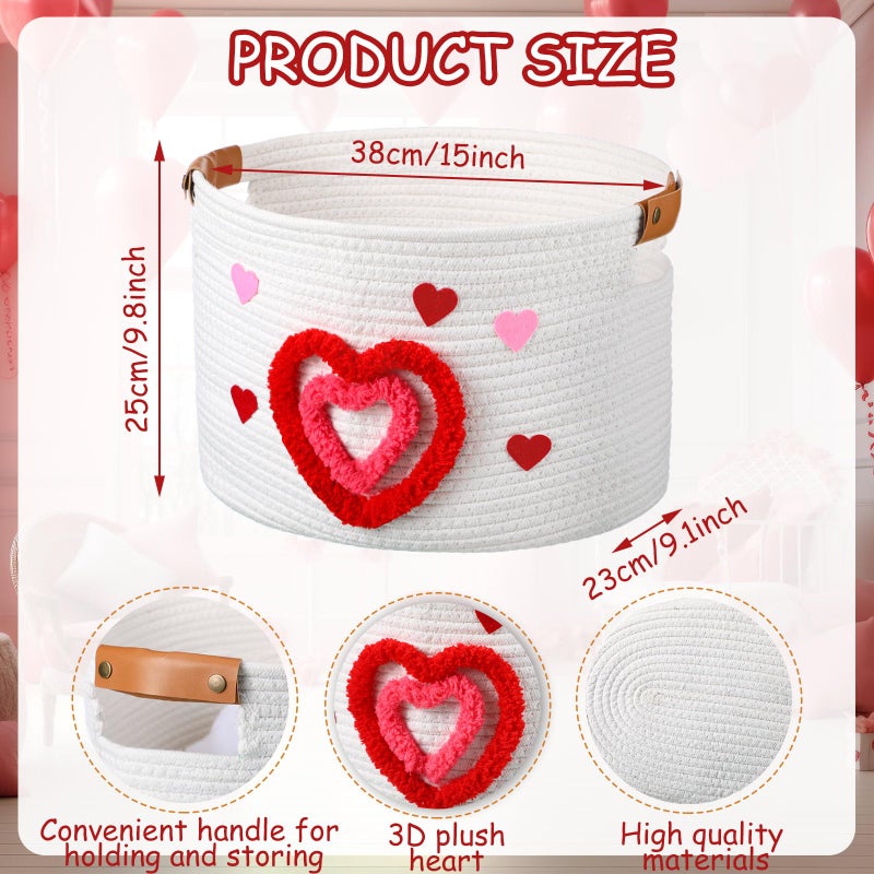 Yookeer Valentine Gift Basket with Handles, Cute Woven Heart Basket for Stuffers, Simplicity Valentine Cotton Rope Storage for Gifts Toy Room Decor - Image 2