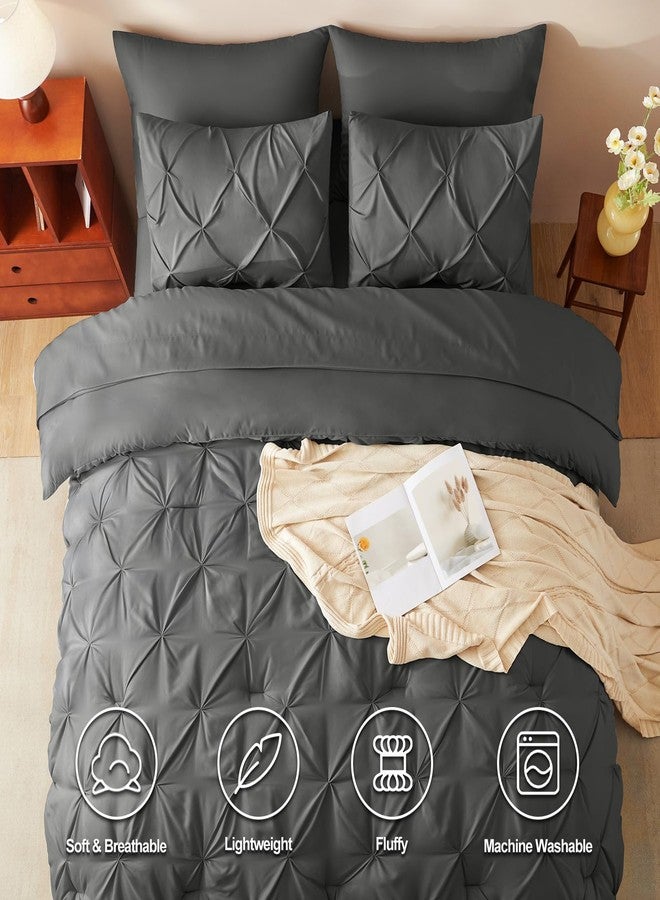 CozyLux King Comforter Set - 7 Pieces Comforters King Size Dark Gray, Pintuck Bed in A Bag Grey Pinch Pleat Bedding Sets with All Season Comforter, Flat Sheet, Fitted Sheet and Pillowcases & Shams - Image 2
