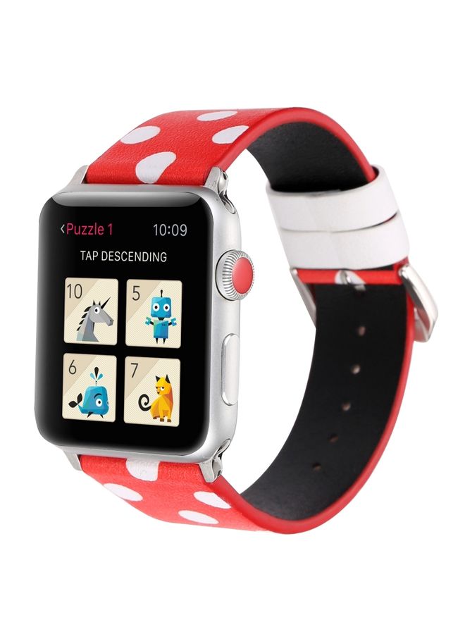 Replacement Strap Fashion Wave Dot Series Leather Watch Band For Apple Watch Ultra 49mmWatch Ultra 2 49mm / Series 987 45mm / SE 3SE 26SE54 44mm / 321 42mm White Waves Dot Red Background