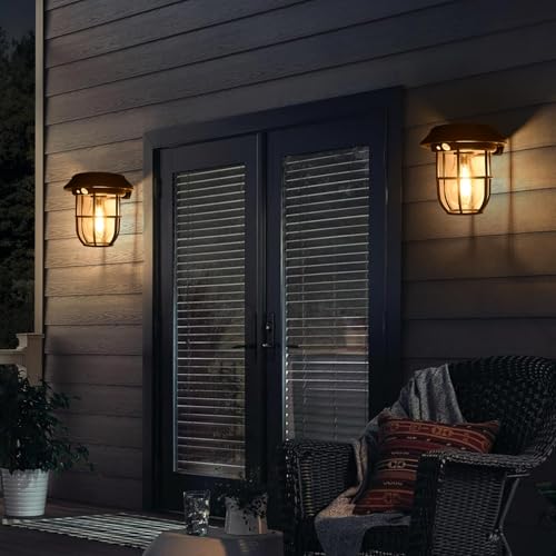 iodoo 2 Pack Solar Lantern Wall Lights Fixtures with Motion Sensor, Solar Powered Porch Light, Vintage Hanging Solar Wall Sconce Outdoor,for Porch, Yard - Image 1