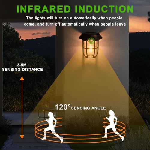 iodoo 2 Pack Solar Lantern Wall Lights Fixtures with Motion Sensor, Solar Powered Porch Light, Vintage Hanging Solar Wall Sconce Outdoor,for Porch, Yard - Image 3