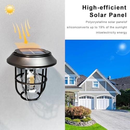 iodoo 2 Pack Solar Lantern Wall Lights Fixtures with Motion Sensor, Solar Powered Porch Light, Vintage Hanging Solar Wall Sconce Outdoor,for Porch, Yard - Image 4