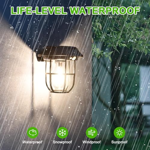 iodoo 2 Pack Solar Lantern Wall Lights Fixtures with Motion Sensor, Solar Powered Porch Light, Vintage Hanging Solar Wall Sconce Outdoor,for Porch, Yard - Image 5