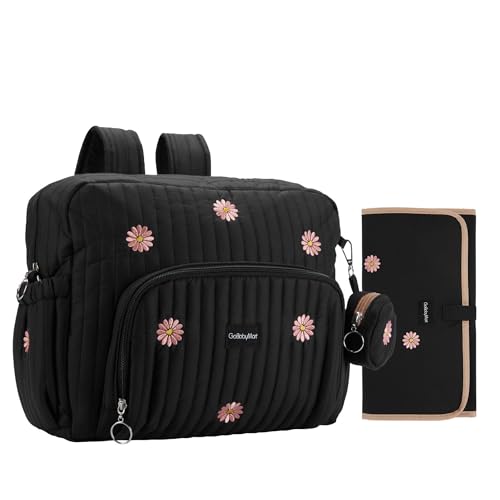 GOBABYMART Diaper Bag Backpack, Medium Maternity baby bag & Changing Pad, Insulated Pockets, Stroller Straps & Pacifier Case (Medium - Black Flowers) - Image 1