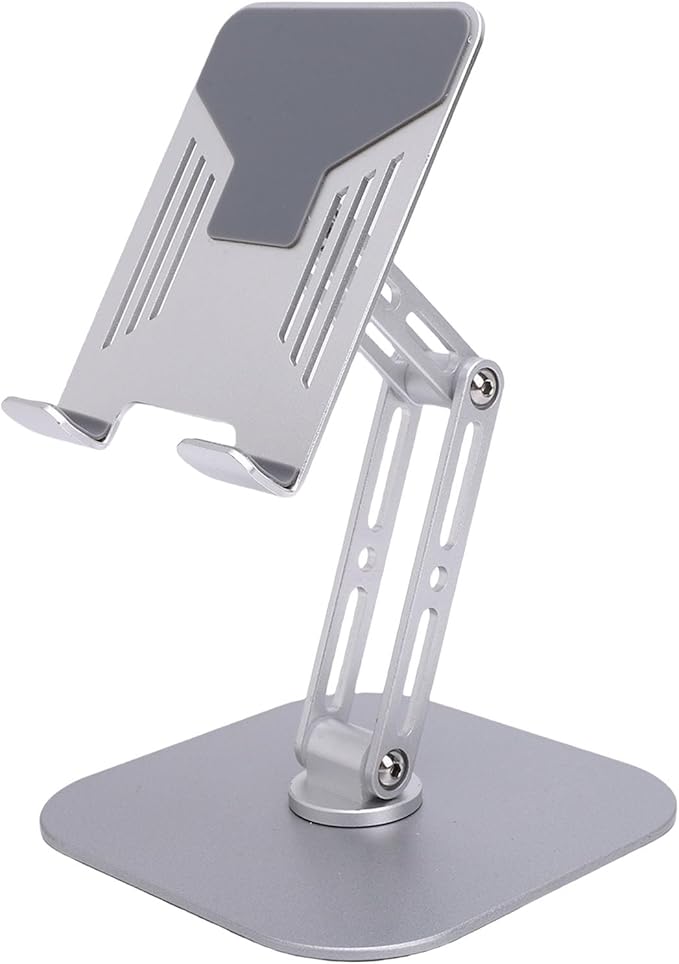 Silver Tablet And Phone Holder Adjustable 360 Foldable Stand Portable Desktop Bracket - Image 1