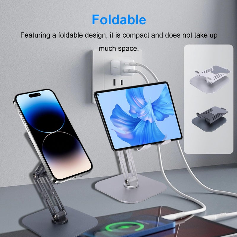 Silver Tablet And Phone Holder Adjustable 360 Foldable Stand Portable Desktop Bracket - Image 5