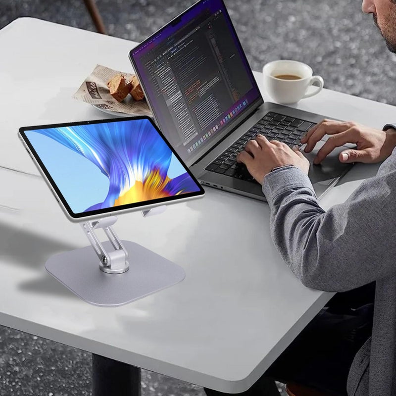 Silver Tablet And Phone Holder Adjustable 360 Foldable Stand Portable Desktop Bracket - Image 3