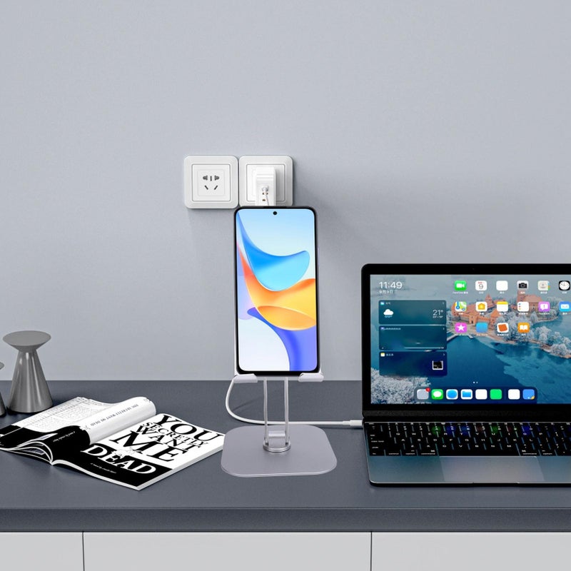 Silver Tablet And Phone Holder Adjustable 360 Foldable Stand Portable Desktop Bracket - Image 4