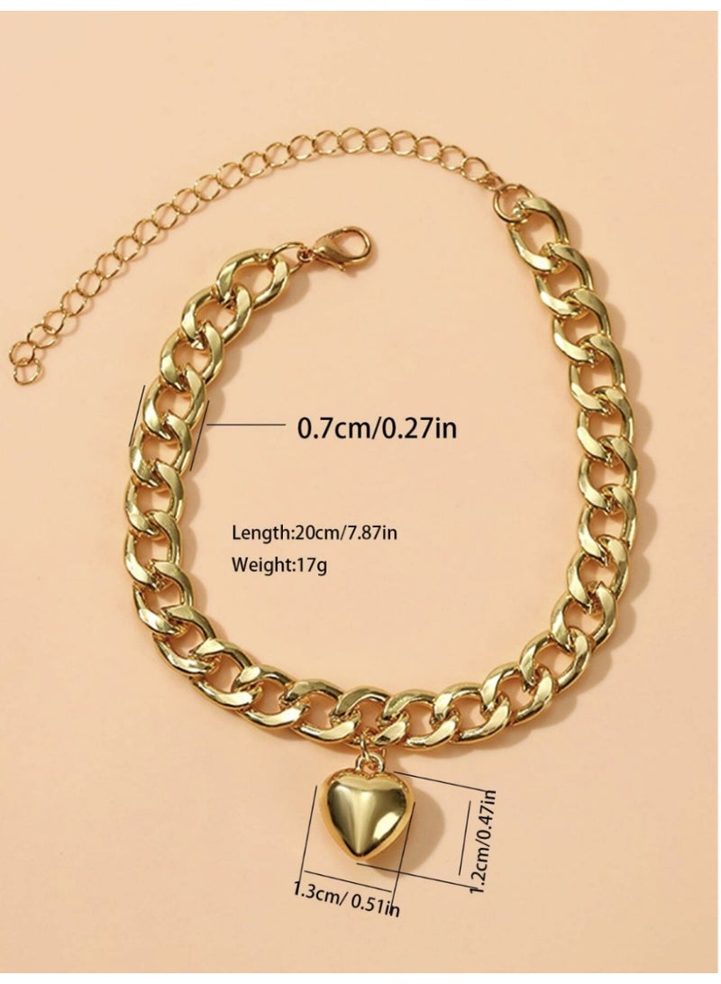 ڤيا خلخال أنيق من الفولاذ المقاوم للصدأ مطلي بذهب عيار 18K، مزين بتصميم قلب ناعم يناسب الهدايا والإطلالات اليومية. - Image 1