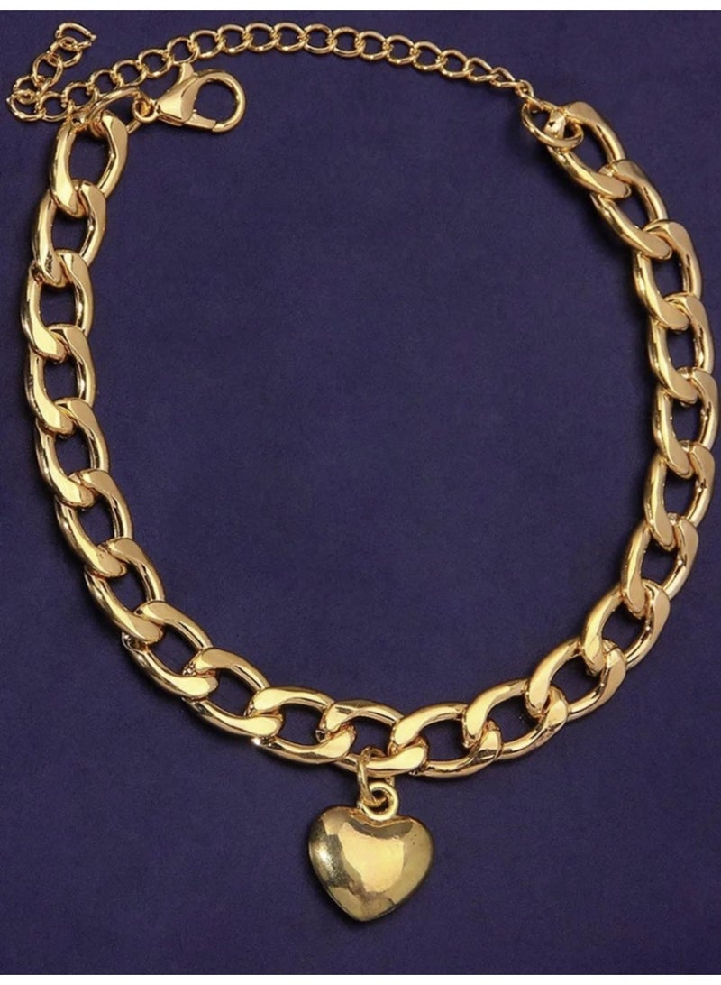 ڤيا خلخال أنيق من الفولاذ المقاوم للصدأ مطلي بذهب عيار 18K، مزين بتصميم قلب ناعم يناسب الهدايا والإطلالات اليومية. - Image 5