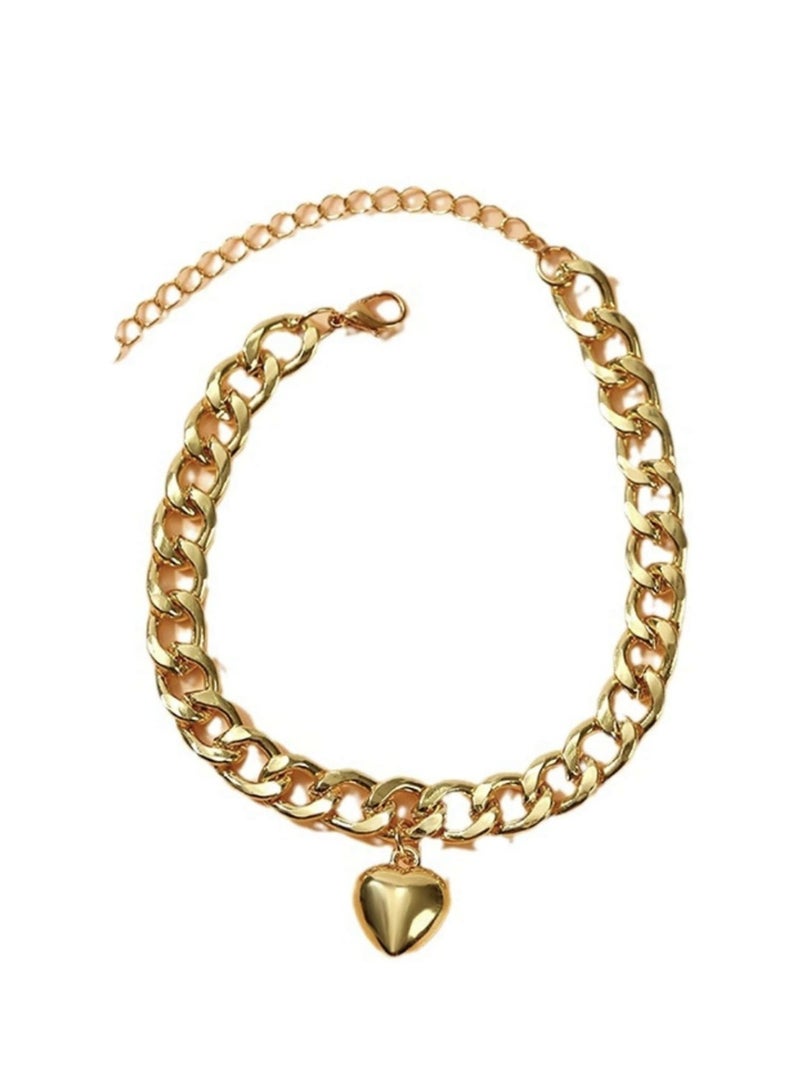 ڤيا خلخال أنيق من الفولاذ المقاوم للصدأ مطلي بذهب عيار 18K، مزين بتصميم قلب ناعم يناسب الهدايا والإطلالات اليومية. - Image 3