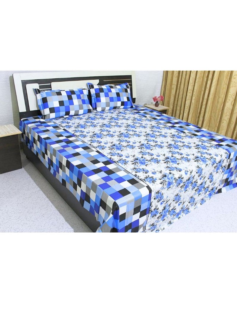 TSUMAB Classic Blue Floral Checkered Bedding Set 