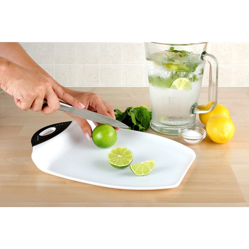 Dexas Chop & Scoop Cutting Board, 11 by 15 inches, White with Black Handle - Image 2